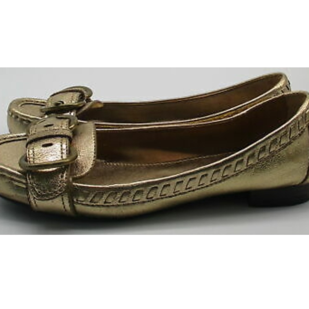 Coach Gold Metallic Leather Loafers w/ Buckle - Picture 3 of 5